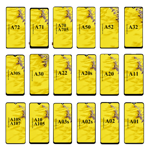 Galaxy A replacement screen assortment with model labels