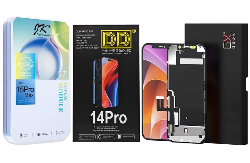 Best iPhone Screen Replacement Brands A collection of high-quality iPhone replacement screens in professional packaging